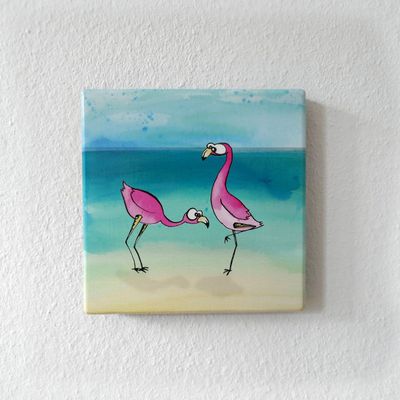 Flamingo - On Wood — Art by Margreet Rijlaarsdam